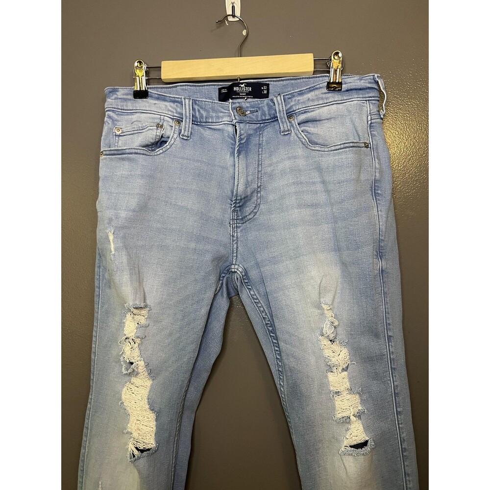 Hollister Jeans Mens 32x30 Blue Skinny Distressed Stretch Denim Light Wash